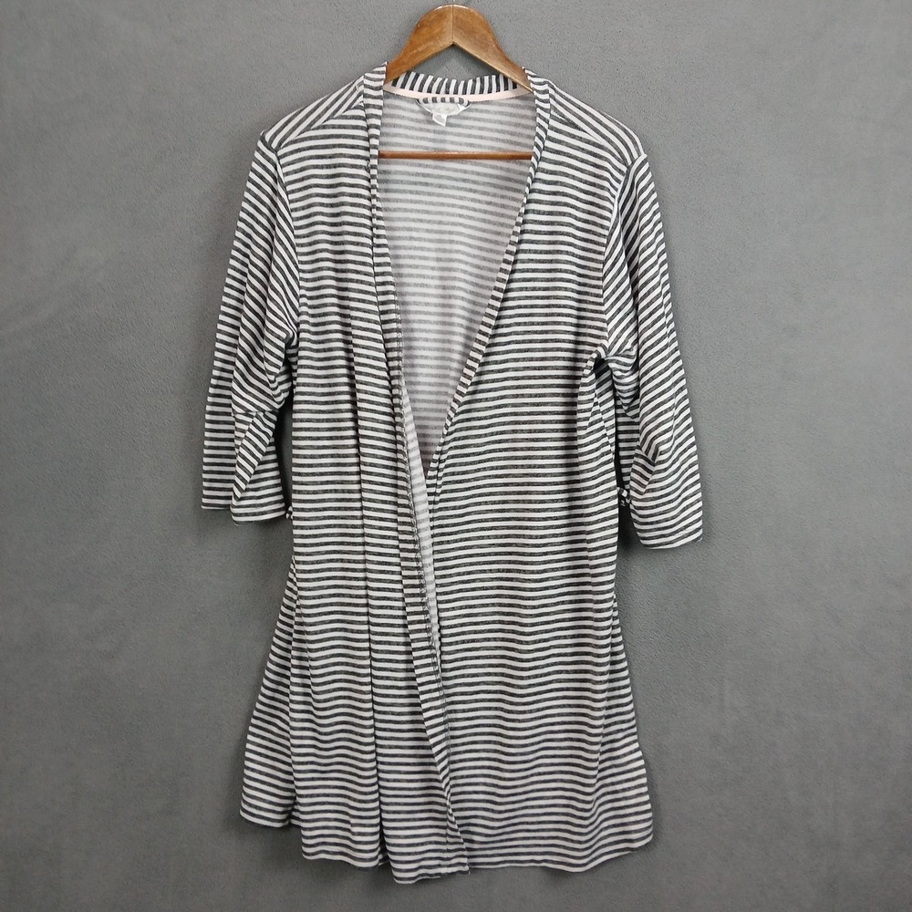 Marilyn Monroe Cardigan Sweater Womens XL White Dark Green Striped Open Front